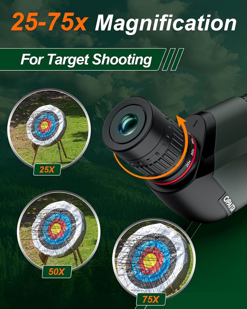 opaita 25-75X80 Spotting Scope for Shooting Hunting - Spotter Scopes with Tripod Phone Adapter Waterproof HD Scope for Target Shooting Bird Watching - Image 2
